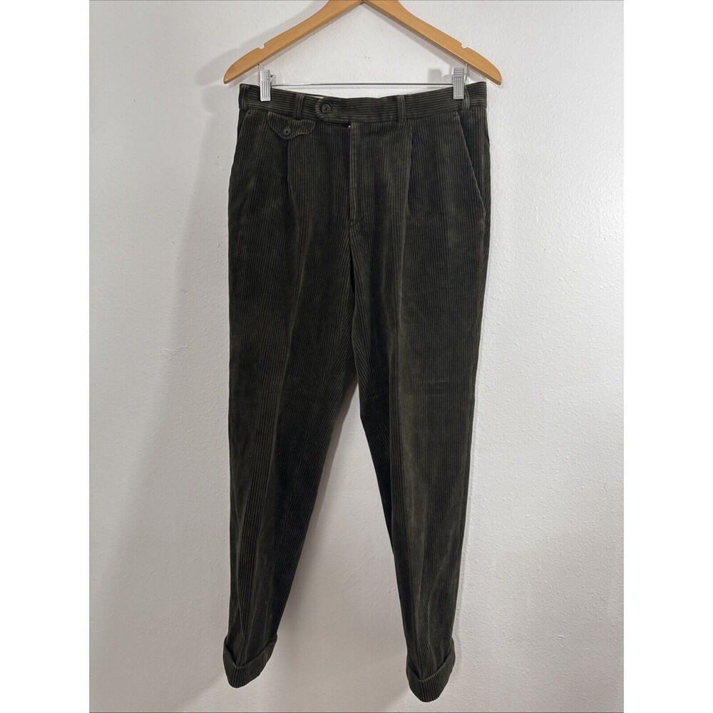 Eurex Comfort Line Pants Mens 34 X 30 Olive Corduroy Flat Front Casual